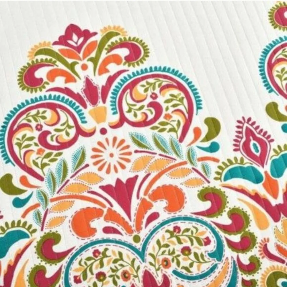 Lush Rustic Farmhouse Boho Colorful Pattern Reversible Quilt Set King
